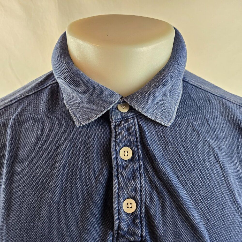 Tommy Bahama Polo Shirt Mens Large Blue Cotton Pocket Casual Solid Preppy Fading - Picture 2 of 9